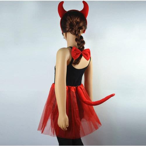 Devil Cosplay Demon Headband Tutu Skirt Set Accessories Kids Children Girl Party Props Halloween Costume Christmas Gift