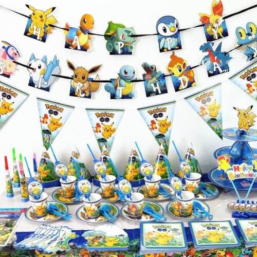 Pokemon Birthday Party Tool Props Straw Banner Etc Baby Shower Party Supplies Wedding Decoration Pikachu Topper Boys Surprise