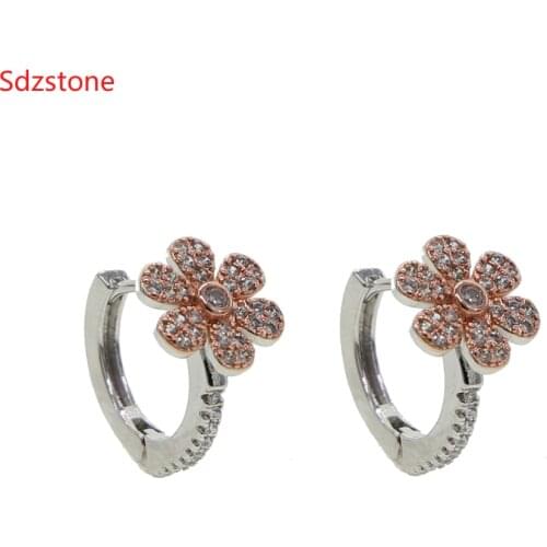 Size 14mm Simple Lovely Girls Huggies Small Flower Hoop Earrings Round Circle Zircon Crystal Earrings For Women Jewelry