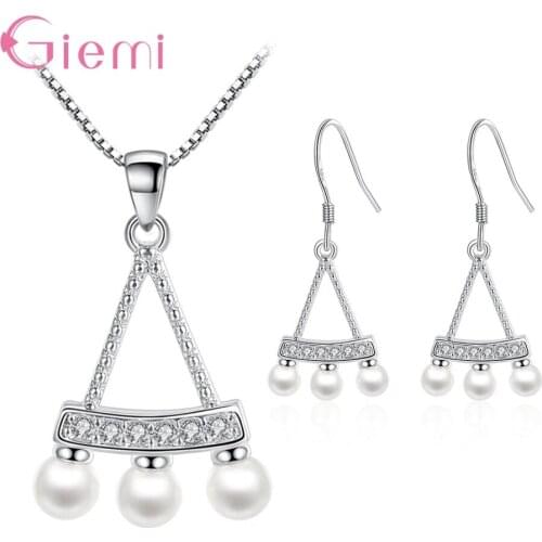 925 Sterling Silver Pearls Necklace Earrings Jewelry Set For Women Engagement Decoration Trendy Style CZ Cubic Zirconia