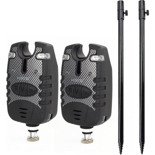 Hirisi 2 Carp Fishing Bite Alarm and 2 Carp Fishing Bank Sticks Blue LED Fishing Swingers Fish Bite Alarm