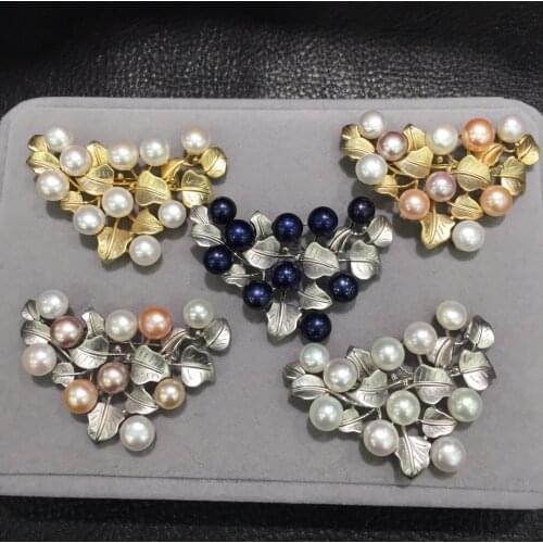 10MM natural fresh water pearl brooch pendant double use leaf fashion women jewelry free shipping white black multi color