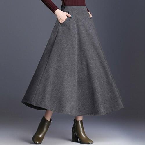 Black Grey 2020 New Autumn Winter Skirt Womens thick skirt Long Skirt High Waist large Casual Loose A Line Skirts 667C