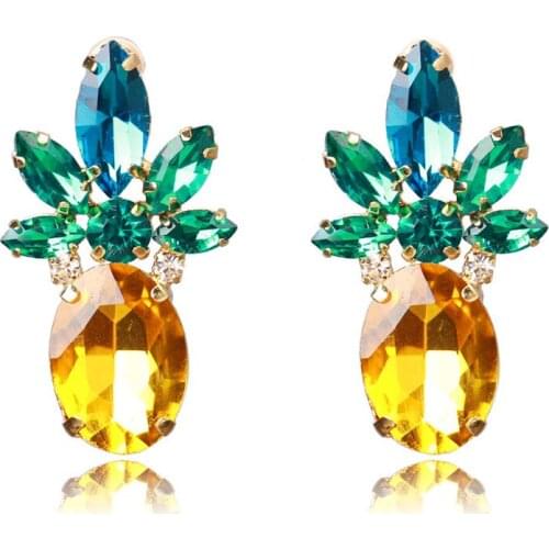 Womans Crystal Rhinestone Pineapple Ear Stud Earrings Piercing Simulated Earrings Bijoux Jewelry Accessories