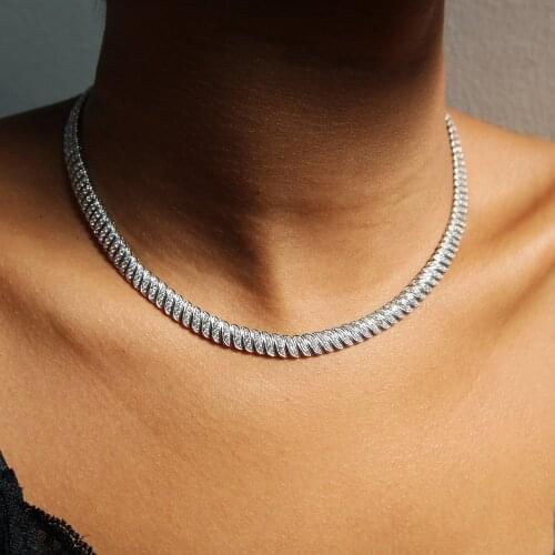 Iced out bling women jewelry white pink Gold color 5A cubic zirconia cz snake herringbone chain choker necklace