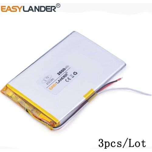 3pcs /Lot 456386 2600mAh 3.7v lithium Li ion polymer rechargeable battery For tablet pc cell phone POWER BANK PIPO MIUI E-book