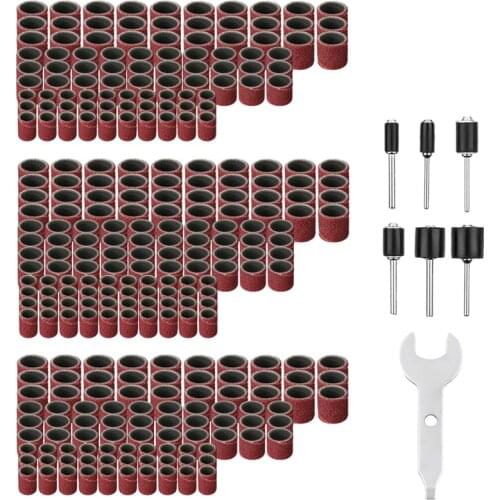 307 Pieces Drum Sander Set Sanding Drum Kit 300 Pieces Sanding Band Sleeves (80#/120#/240#) + 6 Pieces Drum Mandrels for Dremel