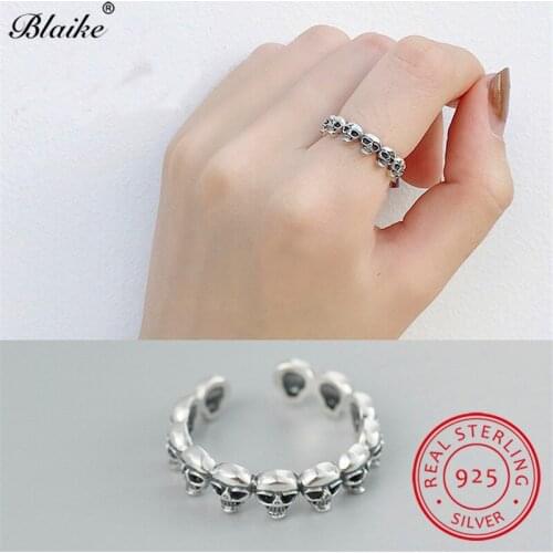 Antique 925 Sterling Silver Skull Rings For Women Men Minimalist Do Old Ring Open Wedding Bands Engagement Rings Punk Jewelry