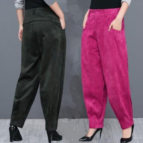 Plus Size New Fashion Women Casual Solid Color Corduroy Elastic Waist Trousers Pants Pants Streetwear Camo Pants
