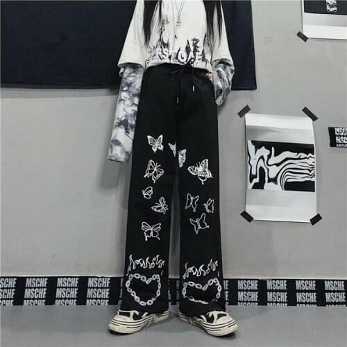 Wide Leg Pants Womens Hot Chic High Waist gothic streetwear oversize leg casual hip-hop harajuku femme vintage aesthetic dark