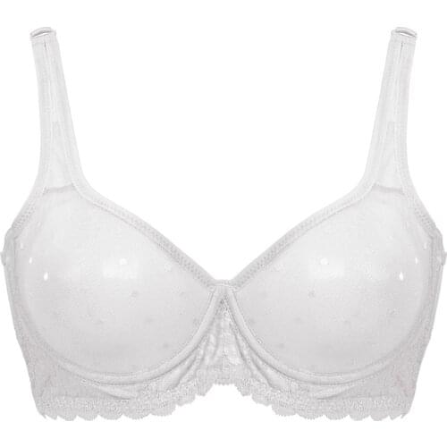 New Full coverage white mesh sexy thin lace perspective women big chest transparent bra 32 34 36 38 40 42 44 A B C D DD E DDD F