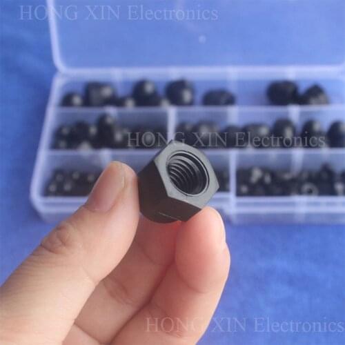 140Pcs Black Plastic Acorn Nuts M3/M4/M5/M6/M8/M10 Assortment kit set Fastener Hardware PCB Decorate Cap Nuts High-Quality