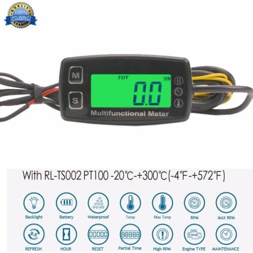 Tach Hour Meter Digital Temp Theomometer Meter for Gas Engine Motorcycle Marine Jet Ski BuggyTractor Pit Bike Paramotor HM035T