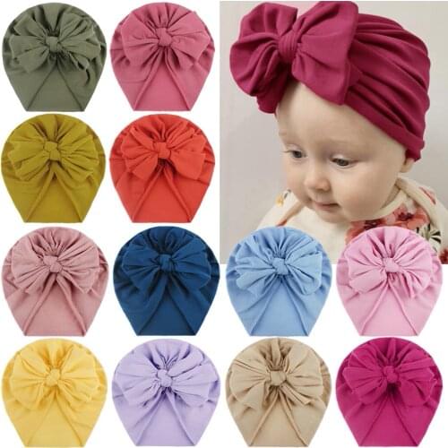 Baby Turban Top Knot Hat Toddler Kids Baby Boys Girls Solid Bow Knotted Hats Beanie Headwear Newborn Headwear Photography Props