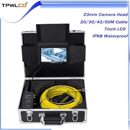 23mm DVR Recording Sewer Drain Pipeline Inspection Endoscope 20/30/40/50m Fiberglass Cable 7inch Pipe Camera