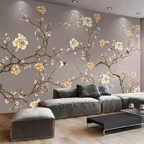 Photo Wallpaper 3D Flowers And Birds Murals Living Room Bedroom Elders Bedroom Background Wall Painting Home Decor 3D Frescoes