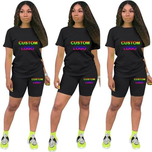 Custom Logo Summer Tracksuit Women 2 Piece Set T-Shirts And Shorts Sets Short Sleeve Top Tees Female Suit Casual Clothing 2021