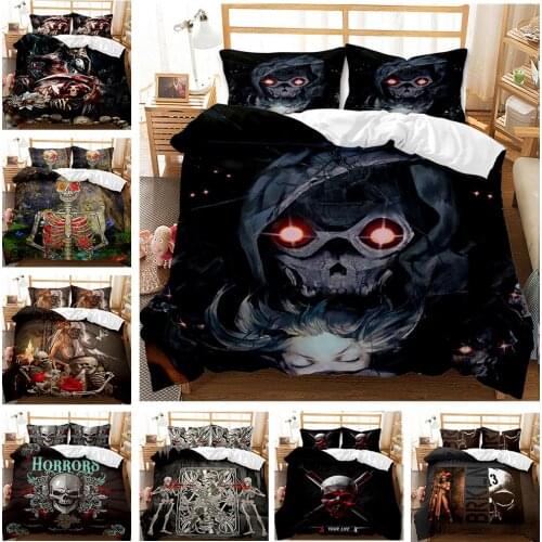 Hot Sale Personalized Skeleton Pattern Bedding Set Home Decorative 3D Horror Skull Quilt Cover with Pillow Covers