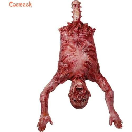 Cosmask Halloween Party Props Latex Hanging Torso Severed Skinned Rubber Limbless Hanging Half Body Corpse Haunted House Decorat
