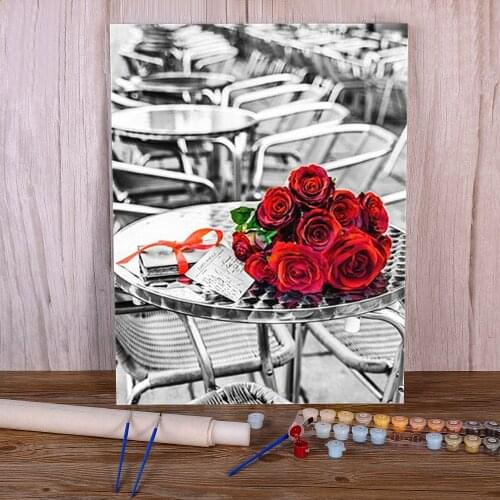 Red Umbrella Rose Flower Painting By Numbers Complete Kit Acrylic Paints 40*50 Picture By Numbers Photo New Design Drawing