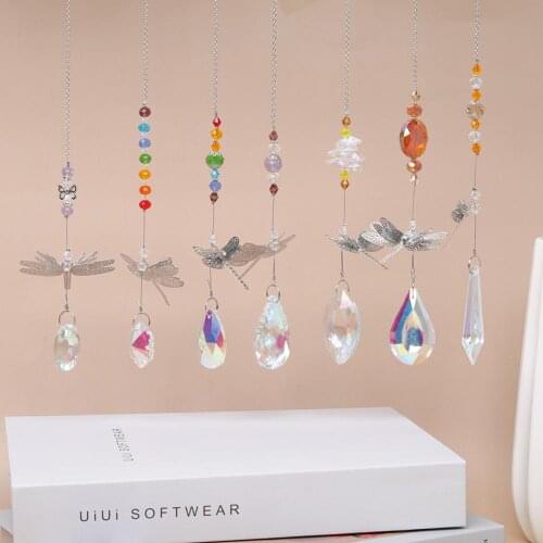 Crystal Suncatcher Colorful Pendant Dragonfly Rainbow Crystal Hanging Pendants Prisms for Home Garden Window Car Decoration