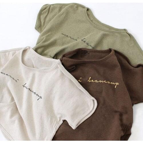 2020 Summer Unisex Kids Letters Printed T Shirts Korean Style Bat Sleeve Baby Girls Boys Tees Vintage Casual Children Tops DT133