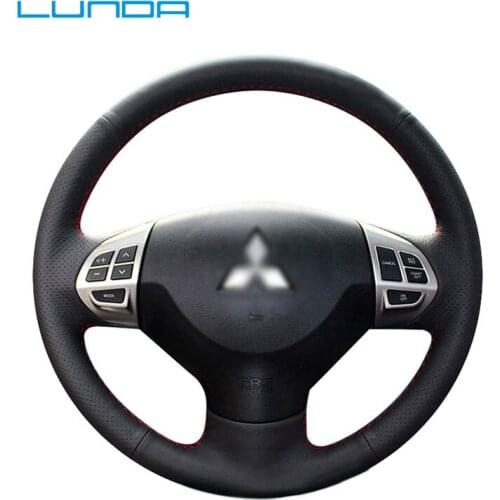 LUNDA Black Leather Car Steering Wheel Cover for Mitsubishi Lancer EX 10 Lancer X Outlander ASX Colt Pajero Sport