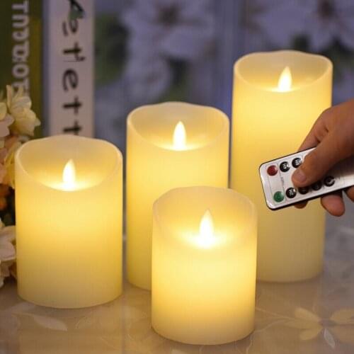 Flickering Pillar LED Candle Light Remote controlled 2/4/6/8H Timer Paraffin Wax Swinging Dancing wick Home Decor Dia.10cm-Amber
