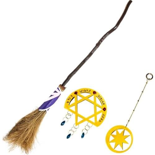 Anime Wandering Witch: The Journey of Elaina Cosplay Broom Prop Badge Hat Pendant Hand Made Props Halloween Costume Accessories