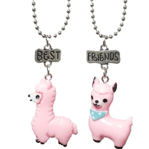 Cute Pink Alpaca Necklace Resin Animal BFF Pendant Children Best Friends Forever Girls Boys Friendship Jewelry Birthday Gift