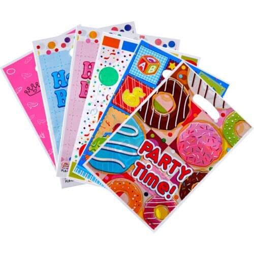 Cute Cartoon Happy Birthday Plastic Gifts Bag Donuts Prince Princess Baby Shower 1 Year Old Birthday Party Supplies Decorations