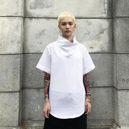 Fashion trend summer student youth stand-up collar shirt ins super fire white short-sleeved t-shirt men