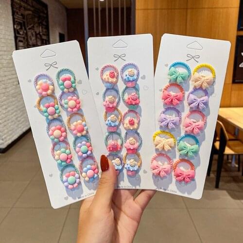 Trend 10Pcs/Set Girls Cute Cartoon Flower Small Scrunchie Kids Ponytail Hair Tie Elastic Hair Bands Fashion Hair Accessories Set