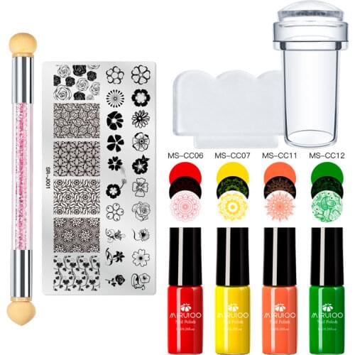 MSRUIOO Nail Stamping Plates Set Stamping Polish Flower Geometry Pattern Template Kit Varnish Basic Nail Art Stamp