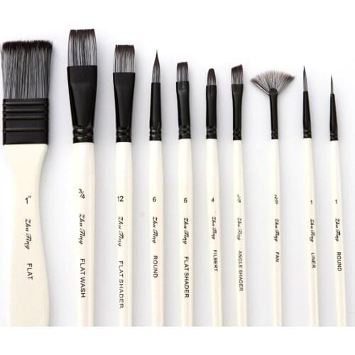 10pcs Multiple Mediums Brushes Paint Brushes Set Kit with Nylon Hair Carry Bag for Artist Acrylic Aquarelle Gouache Oil Painting