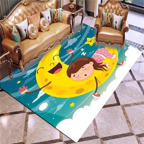 Girl Sitting On The Moon Family Floor Mat Short Plush Non Slip Bottom Bathroom Floor Mat Living Room Bedroom Decorative Carpet