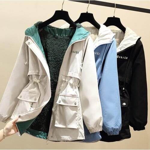 New Autumn Winter Plus Velvet Windbreaker Womens Korean Hooded Parka Overcoat Chaqueta Mujer Plus size Casual Trench Coats 4XL