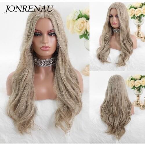 JONRENAU Long Ash Blonde Ombre Hair Wig Synthetic Natural Wave Daily Wear Colorful Cosplay Costume Wigs for women Girl