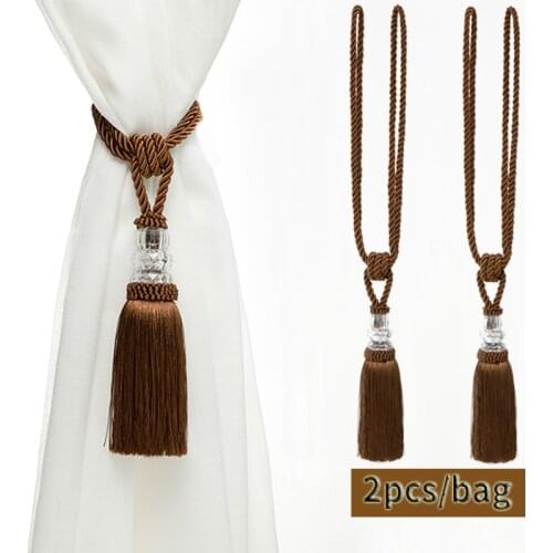 2Pcs New Crystal Beaded Curtain Tieback Tassel Gold Curtains Cord Holder Buckle Rope Home Decor Curtain Bandage Room Accessories