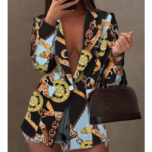 Slim Print Blazers Women Autumn Suit Jacket Female Work Office Lady Suit Black Single Button Business V-Neck Blazer Coat Zevrez