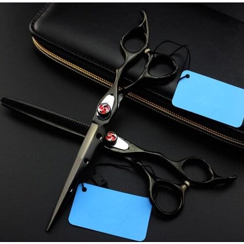 Professional Japan 7 inch black Pet dog grooming cut hair scissors dog cutting barber pet thinning shears Hairdressing Scissors