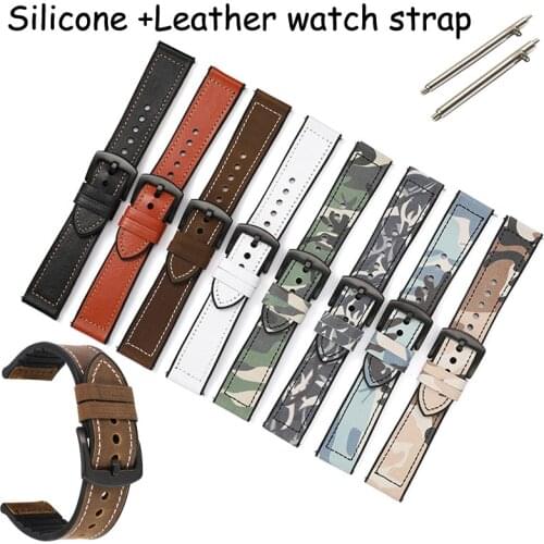 Camouflage Watch Band for Samsung Galaxy Watch 3 41mm 45mm Genuine Leather Watch Strap 20mm 22mm Replacement Wristband Belt