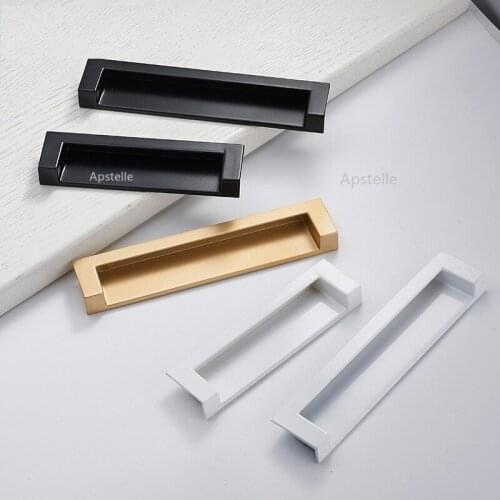 Cupboard Cabinet Handles Zinc Alloy Silver Black Gold Drawer Kitchen Hardwares Nordic Style Wardrobe Dresser Pull Recessed