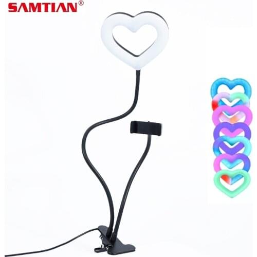 SAMTIAN Ring Lamp Heart Shaped Ring Light RGB Symphony LED Ringlight With Phone Holder For Studio Lighting Youtube Light Ring