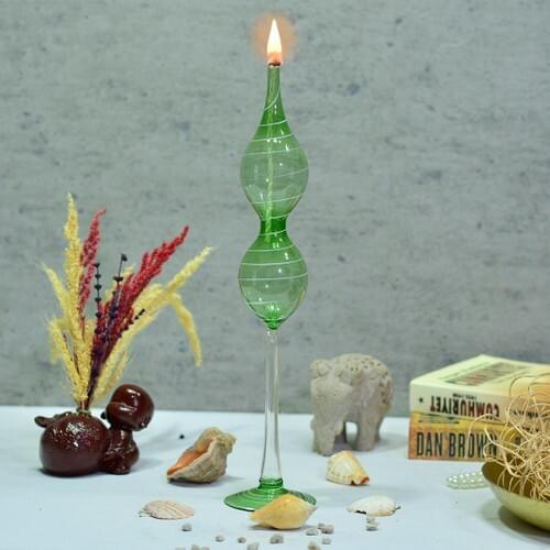 Flovart Pedestal Glass Oil Lamp Eftalia Spiral Green-Oil lamp butter Gift
