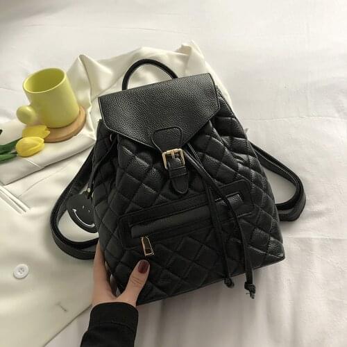 Stylish Diamond Lattice Pattern Leather for Women Backpack Cute Mini Back Pack School Supplies for Teenage Girls Black Bag 2021