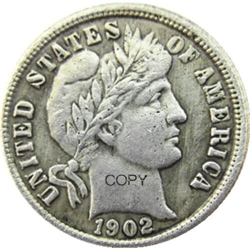 US Barber Dime 1902 P/S/O Silver Plated Copy Coins