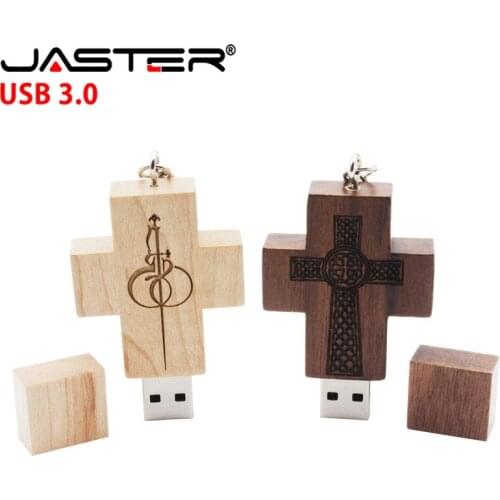 JASTER USB 3.0 free custom logo wooden pendrive wooden Cross USB Flash Drive memory stick 8GB 16GB 32GB keychain gift