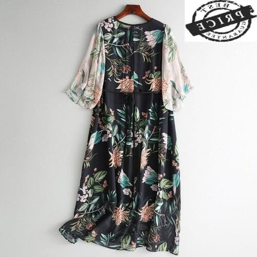 Real Silk 100% Dress Women Long Print Dress Elegant Spring Summer Vintage Vestidos Floral Evening Party Dresses 2021 2a25