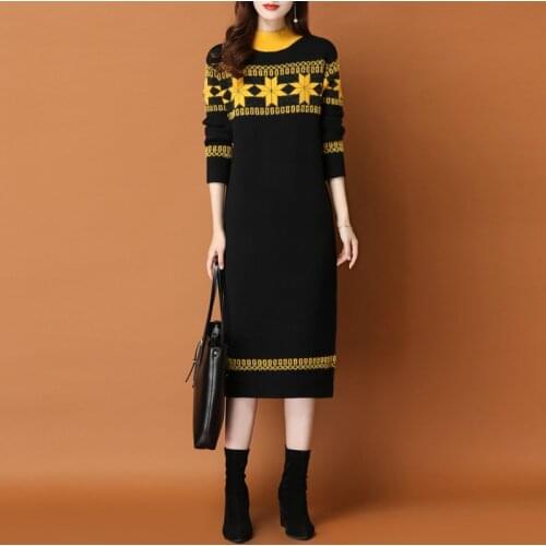 Thicken Loose Half High Neck Basic Midi Dress Women Autumn Winter Vintage Elegant Casual Sweater Pullover Female Knit Dress